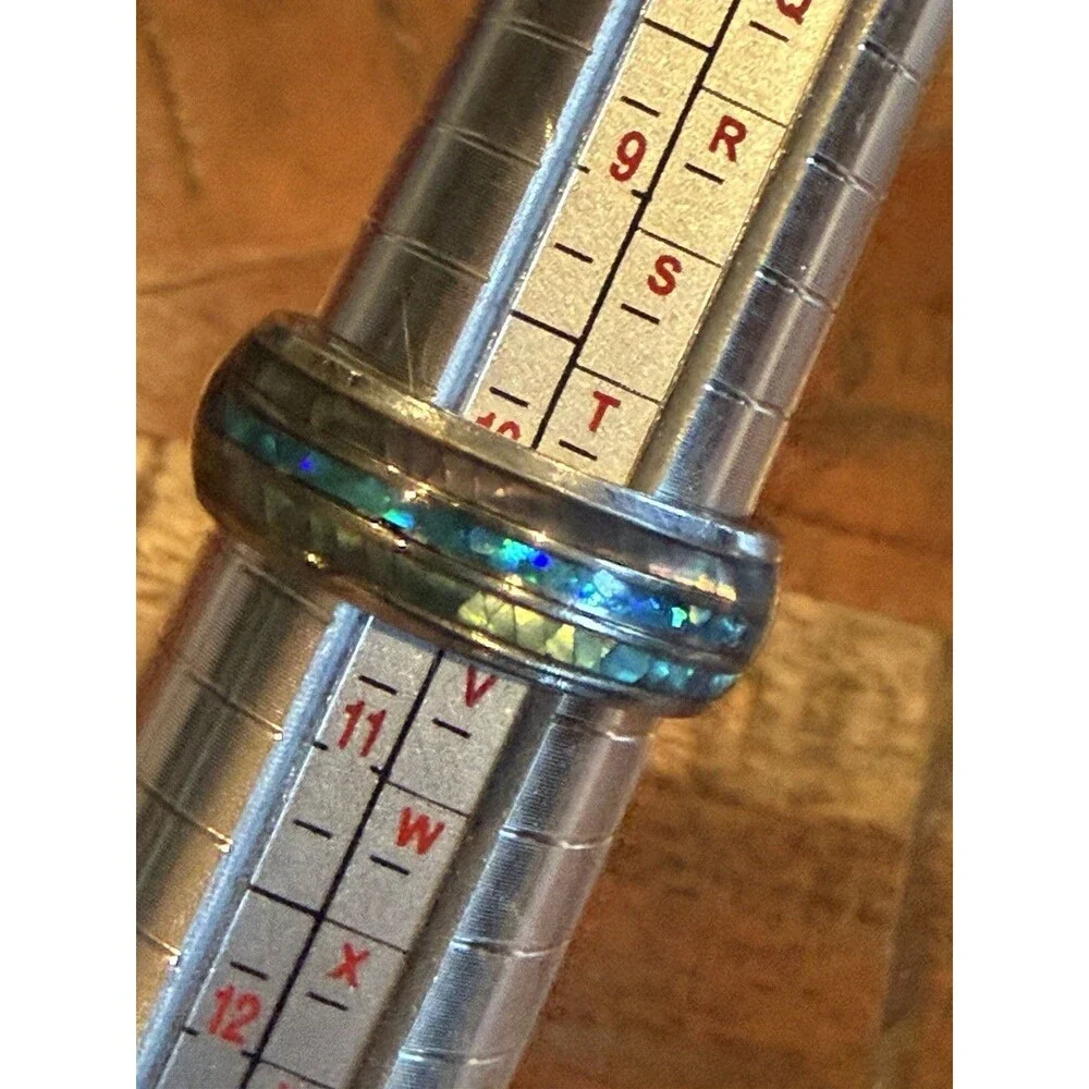 Mens Metal ABALONE Inlay Wedding Band Or Everyday Ring Size 10